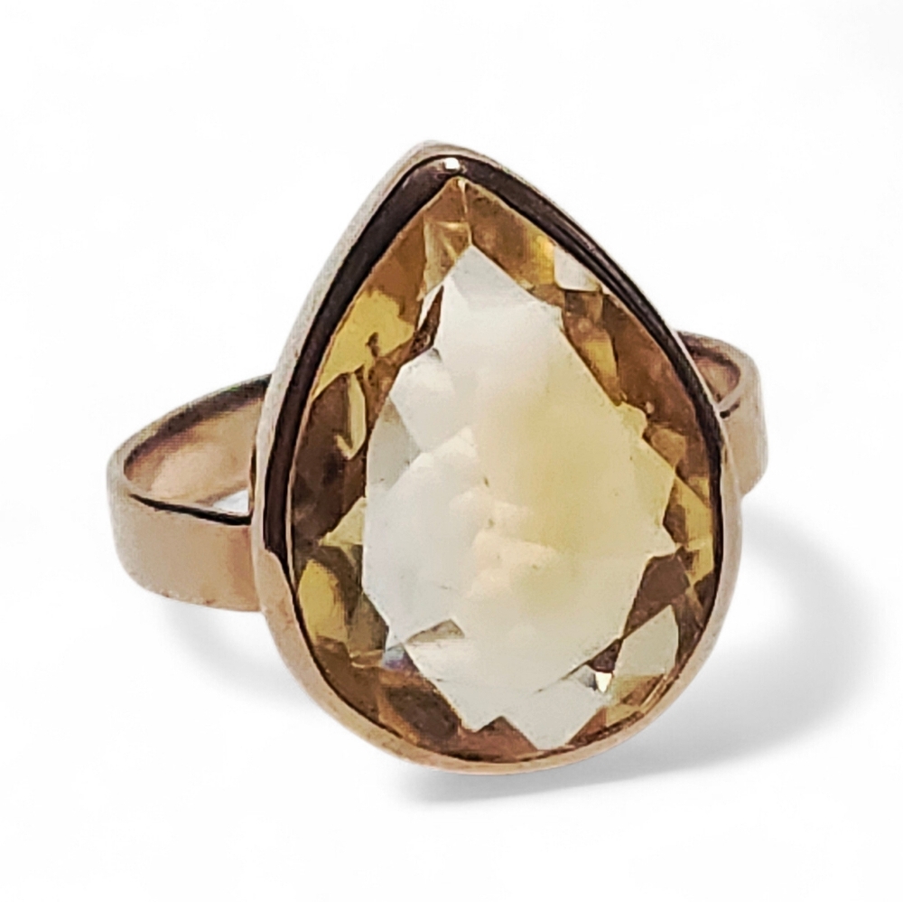 5.50 ctw Citrine Pear Solitaire Bezel Rose Gold over Sterling Silver Ring NEW